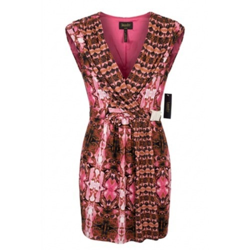 Laundry By Shelli Segal Dress Women 2 Pink Animal Print Wrap Belted Sheath Mini